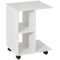 HOMCOM C-Shape Side Table End Table with Storage Open Shelf, Coffee Table on Wheels for Home Office Studio White(m-2)