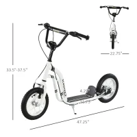 Aosom Youth Scooter Front and Rear Caliper Dual Brakes 12-Inch Inflatable Front Wheel Ride On Toy For Age 5+ - White(m-3)