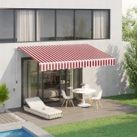 Outsunny 10' x 8' Manual Retractable Awning, Sun Shade Shelter Canopy, with Aluminum Frame and UV Protection for Patio Deck Yard Window Door, Wine Red and White Stripe(m-8)