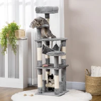 PawHut 52" Multi-Level Cat Tree Tower, Kitten Scratcher Activity Center Play House with Hammock - Grey(m-1)