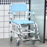 HOMCOM Accessibility Commode Wheelchair, Rolling Shower Wheelchair with 4 Castor Wheels, Rectangle Detachable Bucket, & Waterproof Design, 17" Seat Width, Blue(m-10)