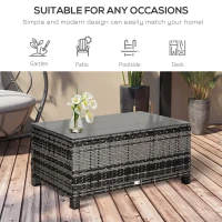 Outsunny Outdoor PE Rattan Wicker Table, Patio Garden Side Table w/Glass Top for Patio, Balcony, Mixed Grey(m-6)