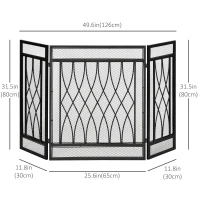 HOMCOM 3-Panel Metal Mesh Fireplace Screen, Decorative Fire Spark Guard Cover, 49.5" x 31.5"for Living Room Home Decor, Black(m-3)