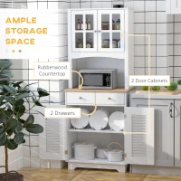HOMCOM 67" Modern Buffet with Hutch, Louvered Kitchen Pantry Microwave Cabinet with Framed Glass Doors and 2 Drawers, White(m-5)