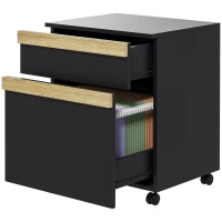 Vinsetto Mobile Filing Cabinet with 2 Drawers, Office Storage Cabinet with 5 Wheels, Black Wood Grain(m-11)