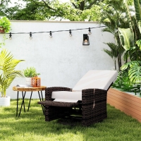 Outsunny Outdoor Rattan Wicker Lounge Chair with Footrest & Soft Cushion for Patio, Garden, Backyard, Khaki