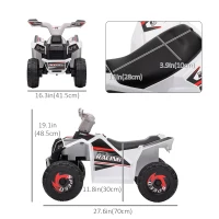 Aosom 6V Quad Kids Electric Car with Wear-resistant Wheels, for Boys and Girls Aged 18-36 Months, White(m-3)