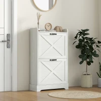 HOMCOM Slim Shoe Storage Cabinet, Farmhouse Shoe Cabinet with 2 Flip Drawers, Adjustable Shelves for 8 Pairs, Distressed White(m-8)