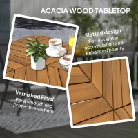 Outsunny 35.4" Outdoor Dining Table with Slatted Acacia Wood Leaf Tabletop, Patio Table with Steel Legs for Garden, Yard, Teak(m-5)