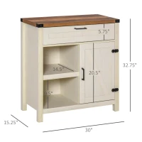 HOMCOM Farmhouse Sideboard Buffet Cabinet, Rustic Barn Door Kitchen Cabinet, Accent Cabinet with Storage for Living Room, Distressed White(m-3)