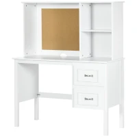 HOMCOM Computer Desk with Drawers & Shelves, Home Office Desk with Storage & Corkboard, Workstation Table with Cable Hole, White(m-11)