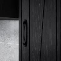 HOMCOM Narrow Bathroom Cabinet, Tall Bathroom Storage Cabinet with Barn Doors, Drawer and Adjustable Shelves, Black Wood Grain(m-10)