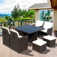 Outsunny 9pcs Rattan Dining Set Garden Wicker Sectional Sofa Set Outdoor Patio Furniuter All Weather Brown(m-8)
