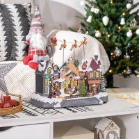 HOMCOM Christmas Village, Santa & Deer Skating Pond Animated Winter Wonderland Set with Multicolored LED Light, Battery Operated Christmas Decoration(m-10)