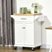 HOMCOM Kitchen Island Cart on Wheels with Extended Counter Drawer Cabinet Towel Racks(m-8)