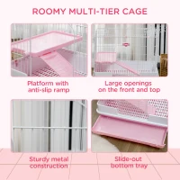 PawHut 32"L 2-Level Small Animal Cage with Universal Lockable Wheels, Pink(m-5)