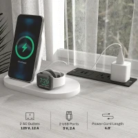 HOMCOM Set of 2 Side Tables with Charging Stations and LED Lights, End Tables with Drawer and Shelves for Living Room, Gray(m-4)