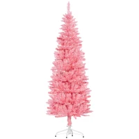 HOMCOM 6ft Tall Pencil Artificial Christmas Tree with 479 Branch Tips with Steel Base, Pink(m-2)