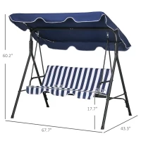 Outsunny 3-Seat Outdoor Patio Swing Chair with Cushion, Steel Frame Stand, Adjustable Tilt Canopy for Patio, Garden, Dark Blue(m-3)