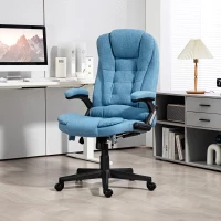 Vinsetto 6 Point Vibrating Massage Office Chair with Heat, Linen High Back Massage Desk Chair w/ Reclining Backrest, Light Blue(m-10)