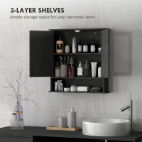 kleankin Medicine Cabinet, Wall-Mounted Bathroom Mirror Cabinet with Double Doors, Open Shelf, and Adjustable Shelf, Modern Bathroom Wall Cabinet, Black(m-4)