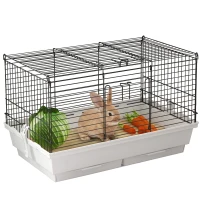 PawHut Rabbit Guinea Pig Cage, Bunny Cage Pet Pen with Sliding-Out Trays, Bottom Wood Board, Doors, 24" x 15" x 16"(m-2)
