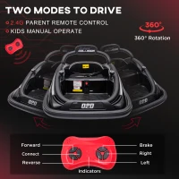 Aosom 12V Kids Bumper Car with Parent Remote Control, Safety Belt, Colorful LED Lights, for Boys and Girls, Black(m-5)