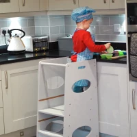 HOMCOM Kids Kitchen Stool with Adjustable Height, Counter Step Stool for Toddlers for Kids, Grey(m-9)