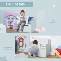 Qaba Kids Wooden Toy Storage Box Organizer Chest Chair 2 in 1 Design with Gas Stay Bar Seating Bench 23.5" x 12" x 20" Light White(m-6)