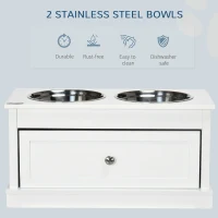 PawHut Large Elevated Dog Bowls with Storage Drawer Containing 11L Capacity, Raised Dog Bowl Stand Pet Food Bowl Dog Feeding Station, White(m-6)