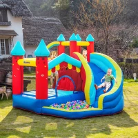 Outsunny 4 in 1 Inflatable Bounce House with Slide, Climbing Wall, and Pool or Ball Pit, Jumping Castle, Four Fun Activities, Water Bounce House for Kids(m-2)