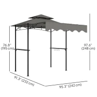 Outsunny 8' x 5' Grill Gazebo, Double Tiered Barbecue Grill Gazebo Shelter with Side Awning, 2 Side Shelves, 6 Hooks, Light Grey(m-3)