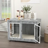 PawHut Pet Crate Side End Table for Indoor Use with Cushion, Double Doors, Grey(m-9)