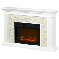 HOMCOM 31.5" Electric Fireplace with Mantel, 1400W Freestanding Fireplace Heater with Remote Control, Overheat Protection, Timer, White(m-11)