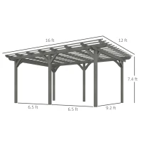 Outsunny 12' x 16' Outdoor Pergola, Wood Gazebo Grape Trellis with Stable Structure for Climbing Plant Support, Gray(m-3)
