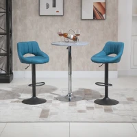 HOMCOM Bar Stools Set of 2, Swivel Counter Height Barstools with Adjustable Height, Linen Upholstered Bar Chairs with Round Metal Base and Footrest, Blue(m-8)