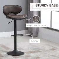 HOMCOM Adjustable Bar Stools Set of 2, Swivel Counter Height Barstools, Leathaire Upholstered Kitchen Island Stools with Back, Footrest and Steel Base, Espresso(m-6)
