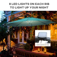 Outsunny 10ft Cantilever Solar Hanging Offset Umbrella Outdoor LED Lights Aluminum Market Banana Parasol Crank w/ Cross Base Garden Sun Shelter Green(m-6)