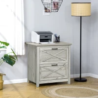 HOMCOM Retro Wooden 2-Drawer Lateral File Chest Cabinet Pedestal for Document Storage with Hanging Bar for Letter/Legal Size, Grey(m-2)