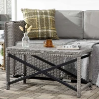 Outsunny Patio Wicker End Table, Outdoor PE Rattan Side Table, with Plastic Board Under the Full Woven Table Top for Patio, Garden, Balcony, Mixed Gray(m-8)