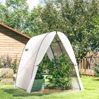 Outsunny Tunnel Hoop House Greenhouse with Sandbags and Hemmed PE Cover, 2 Doors and Screen Windows, 6' x 6' x 6.6', White(m-2)
