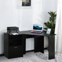 HOMCOM Computer Desk with Printer Cabinet, L-Shaped Corner Desk with Storage, Study PC Workstation for Home Office, Black(m-10)