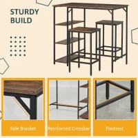 HOMCOM Industrial Dining Table Set for 2, Bar Table and Stools Set, Counter Height Kitchen Table with Chairs with Storage Shelf, Rustic Brown(m-5)