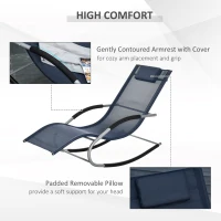 Outsunny Zero Gravity Rocking Chair Outdoor Chaise Lounge Chair Recliner Rocker with Detachable Pillow and Weather-Fighting Fabric for Patio, Deck, Pool, Navy Blue(m-5)