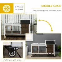 PawHut Rabbit Cage with Wheels, Ramp, Run, Tray for Indoor Outdoor, Suitable for Rabbit, Guinea Pig, Coffee(m-7)