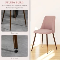 HOMCOM Upholstered Dining Chairs Set of 4, Velvet Accent Chair with Back and Wood-grain Steel Leg for Kitchen, Pink(m-6)
