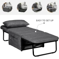 HOMCOM Folding Sofa Bed, 4-in-1 Multi-Function Sleeper Chair Bed Ottoman with Adjustable Backrest, Pillow, Side Pocket for Home Office, Bedroom, Living Room, Charcoal Gray(m-6)