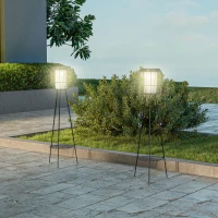 Outsunny Set of 2 Solar or USB Rechargeable Lamp Set LED Accent Lantern Light with Bottom Shelf for Garden Porch Lawn(m-10)