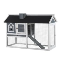 PawHut 47"L Rabbit Hutch Outdoor Bunny Cage with Waterproof Roof, Removable Tray, and Ramp, Grey & White(m-1)