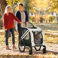 Aosom 2-in-1 Pet Bike Trailer for Small Dogs, Road-Visibility Dog Stroller Bicycle Carrier, Weather-Strong Bike Wagon Trailer Sidecar Attachment, White(m-10)